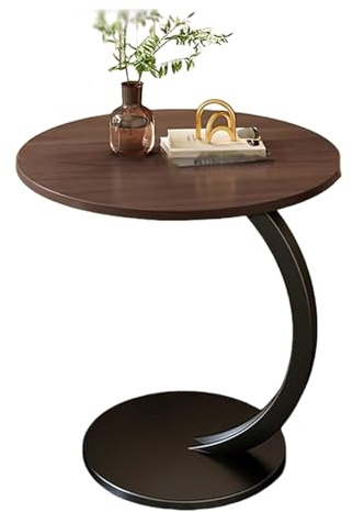 Petite table basse ronde mobile en noyer pour salon, table de chevet ou étagère, table basse légère polyvalente et décoration moderne