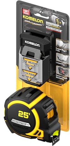 Komelon Mètre ruban à lame large de 7,6 m avec étui de ceinture universel