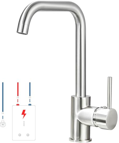 ZAMERY Robinet de cuisine basse pression avec rotation à 360 ° - Mitigeur de cuisine en forme de L - Avec 3 connecteurs - Pour chauffe-eau ou appareils sous évier