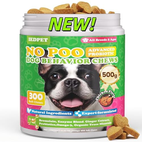 Gras und Kotfresser Drops Hund - 500g Leckerli hochkonzentrierte Komplex mit Probiotika, Omega-3, Ingwer-Extrakt & Bromelain, Speziell bei besonderen Fressgewohnheiten für Hunde, 300 Snacks