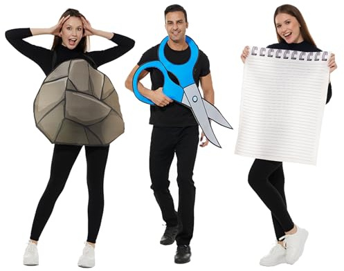 EraSpooky Kostüm für Erwachsene Rock Paper Scissors Familien Halloween Outfits für 3 Personen lustige Trio Gruppenkostüme für Männer Frauen