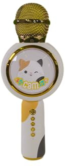 Squishmallows Microfono Karaoke Cam The Cat per bambini e adulti Divertimento con luci LED lampeggianti colorate, altoparlante Bluetooth integrato, riproduzione MicroSD e portata di 10 metri.