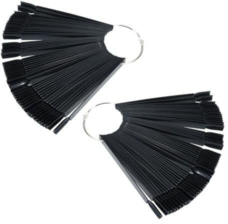 Plastic Nail Tips Palette 2pcs Set Fan Shaped Black 50 Sheet | Easy to Add Remove and Reorder, Smooth Edges, Practice Chart for Engraving and Painting, Carry Use