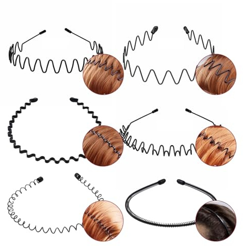 6 Stück Metall Haarreifen, Schwarz Welle Metall Stirnband für Damen und Herren, Schwarz Zickzack Haarband Sport Stirnband, Unisex Haarschmuck für Outdoor, Sports Yoga, Make-up, Multi-Stil Haarbänder