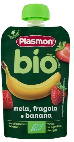 Plasmon BIO Frullati Frutta Mela, Fragola e Banana - 100 g (6 Pezzi)