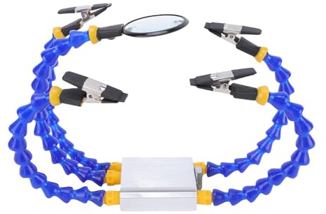ViaGasaFamido Löthilfe mit 4 Flexiblen Klemmen und Lupe, Basis aus Aluminiumlegierung für Elektronische Reparatur, Industrielles Schweißen, Präzisionswerkzeug-Set