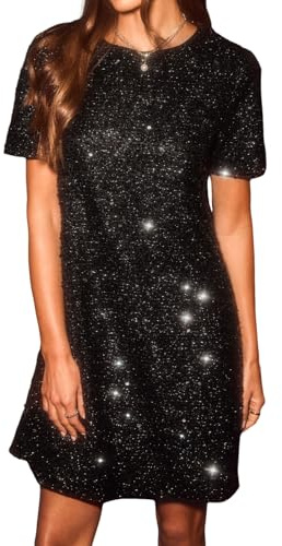 CUPSHE Damen Pailletten Minikleid Glitzer Kurzarm A-Linie Cocktailkleid Party Kleid Shimmer Abendkleid Schwarz XL