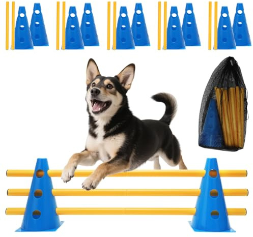 DASIAUTOEM Agility-set, strumpebandsset för hundar, agility träningstillbehör för hundar och hästar, barns agility-hinder med 5 stavar och 10 hattar, set med sporthakar för fotboll hundsport hästsport
