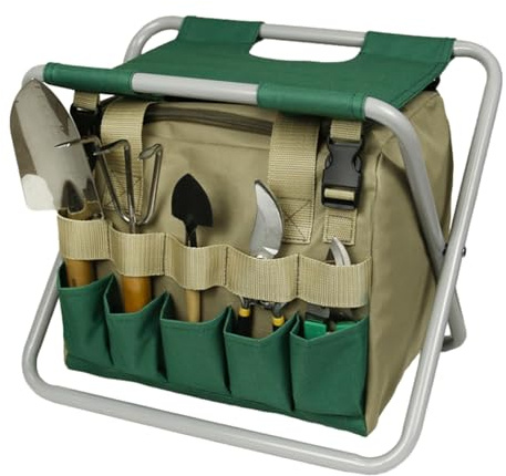 Generisch Sgabello da giardino – Organizer ergonomico portatile – Sgabello pieghevole da giardino con tasca per attrezzi | Per attività come, escursionismo, sport all'aria aperta e
