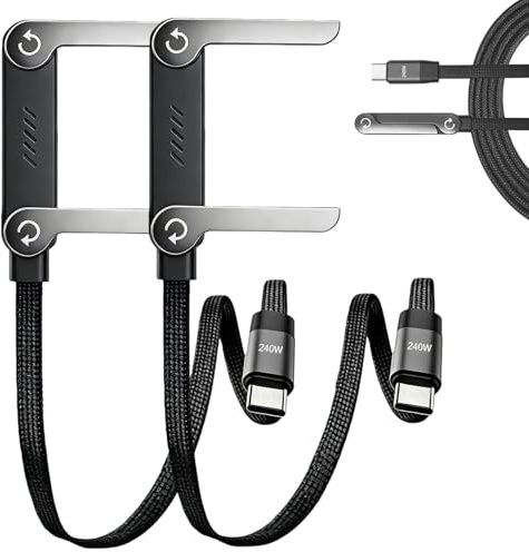 Cable de Carga con Soporte Integrado Invisible 2 en 1 , Pack de 2 Cables USB-C a USB-C 240W Súper Rápidos, 1,5 m, Cable Cargador con Soporte para Smartphones, Tablets y Portátiles en Casa y Oficina