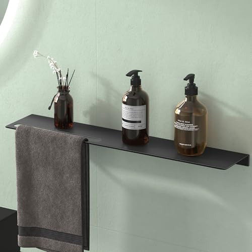 Mai & Mai Duschablage zum Bohren oder Kleben Duschregal Badablage aus Aluminium 60cm Badezimmerablage zur Wandmontage Badezimmer Organizer Matt schwarz Reglo-06