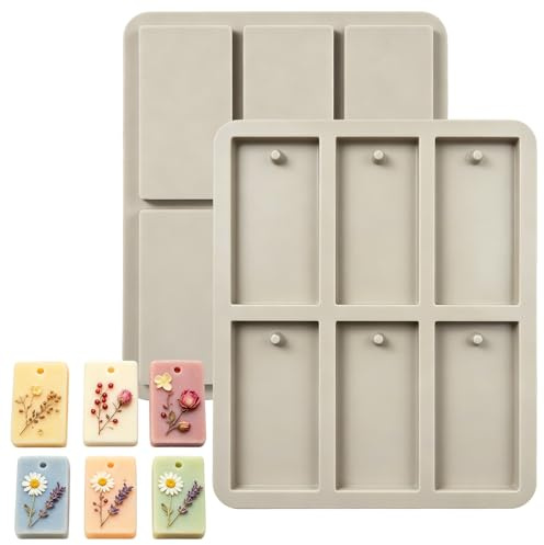 2 Moldes de Silicona para Jabón, 6 Cavidades con Orificio para Colgar | Herramientas Reutilizables para Manualidades, Aptas para Crear Velas, Piezas de Resina y Adornos Artesanales