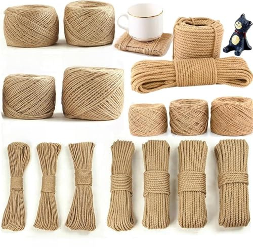LADFRTYU Cordel De JardíN Cuerda de Yute, cordón cáñamo, Hilo arpillera for Manualidades DIY, Hamaca jardinería, decoración del hogar, 1-14mm(8mm 2meter)