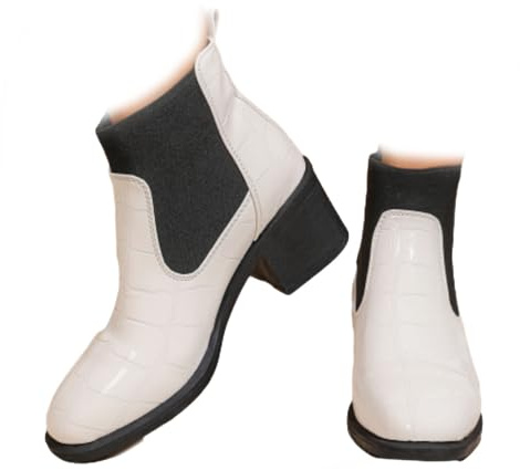 WINDEHAO Botines Chelsea de tacón grueso de charol para mujer, sin cordones, elásticos, de tacón bajo, cómodos, de tacón medio, White, 44 EU