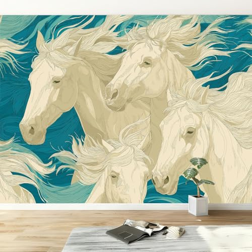 Genérico Papel tapiz fotográfico Fantasía Animales Elegante Caballo 200 x 140 cm Lana Fondo De Pantalla XXL Fotomurales Tejido No Tejido Decoración De Pared Sala Cuarto Oficina Salón Azul verdoso