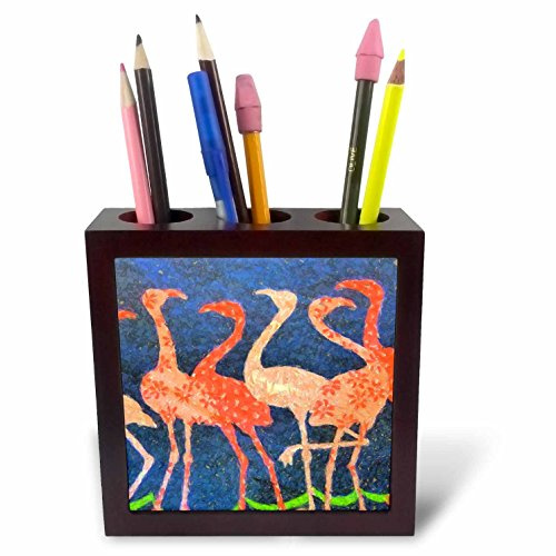 3dRose ph_16804_1 Flamingos with Attitute-Tile Pen Holder, 5-Inch