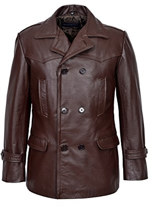 Smart Range Kriegsmarine DR WHO Brown Tedesco WW2 UBoat Reefer - Giacca in vera pelle Marrone S
