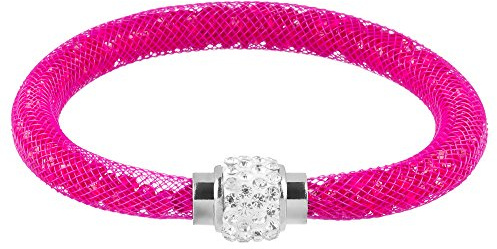 Mianova Damen Armband Armreif Stardust mit Kristallen Glitzerkugel und Magnetverschluß Fuchsia