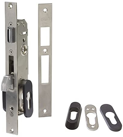 Amig - Cerradura de Embutir para Carpintería Metálica Mod. 770-20 mm - Cilindro Europerfil de Leva de 13,2 mm - Picaporte Reversible y Cierre Basculante - Acero Inoxidable