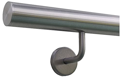 TIBU Handlauf Edelstahl 33,7 mm Geländer 0,3m - 6m, Länge 30 cm, Ende gerade Kappe und gewinkelte Halter