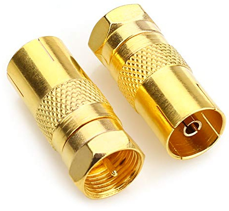 NANYI TV T/F Connecteur prise vers adaptateur d’antenne coaxial RF Type F mâle vers 9,5TV femelle - Or - 2P.