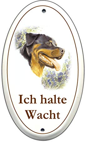 Rottweiler-Emaille-Schild-170 x 100 mm-oval-Hundeschild-Türschilder-Hund-Tiere-Email-Hinweisschild-Warnschild