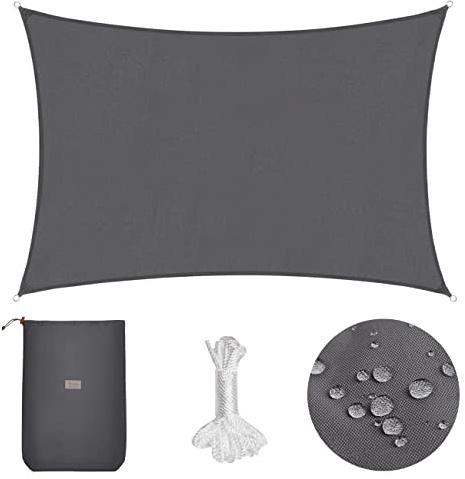 Sekey Toldo Vela Impermeable 2x3m Rectangular – Sin Costura, PES 160g/m², con Anillas de Acero Inoxidable y Efecto Lotus, Resistente a Desgarros y UV 95%, para Balcón Terraza Jardín, Antracita