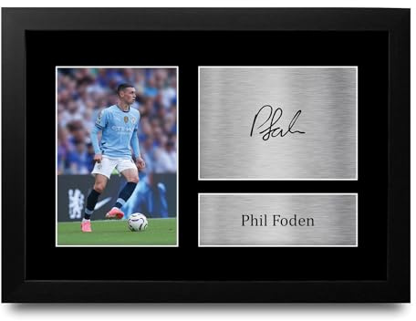 HWC Trading Phil Foden Manchester City Man City Gifts Printed Signed Autograph Picture for Fans and Supporters - A4 Framed