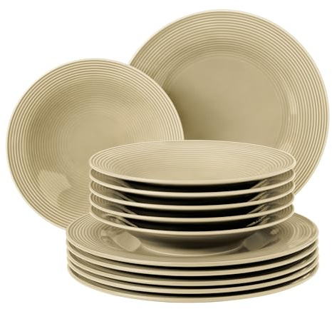 SELTMANN WEIDEN - Servizio da tavola 12 pezzi BT – Beat – Forma: rotonda con sollievo – stile moderno – beige sabbia – Color Glaze