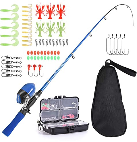 Lixada Caña de Pescar y Carrete para Niños, Kit Completo, Juego de Carrete Giratorio de Caña de Pesca Telescópica de 1,5 m con Anzuelos, Bolsa de Almacenamiento Giratoria de Barril