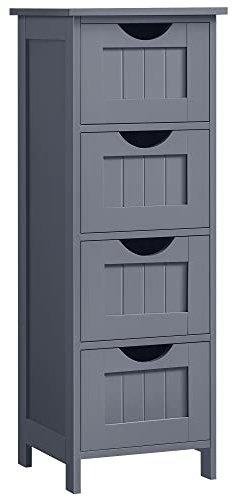VASAGLE Armario de Baño, Armario de Almacenamiento de Pie, con 4 Cajones, 30 x 30 x 82 cm, para Baño, Sala de Estar, Comedor, Cocina, Estilo Moderno, Gris LHC040G01