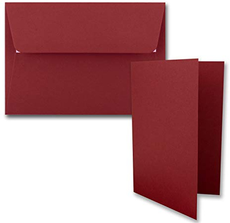 25x Faltkarten-Set DIN B6 12 x 17 cm in Dunkelrot (Rot) mit Briefumschlägen DIN B6 Haftklebung - für Einladungen und Grußkarten zum Geburtstag oder Hochzeit