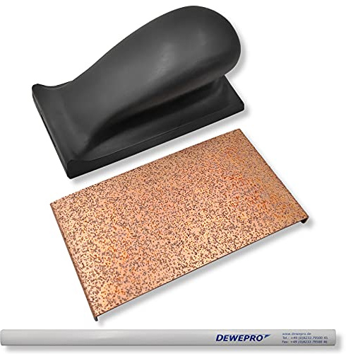 DEWEPRO® Schleifklotz mit Klett inkl. Hartmetallplatte aus Wolfram Karbid K60 – Handschleifer 125x70mm zum Anrauen & Schleifen von Mauerwerk, Beton, Putz – inkl. DEWEPRO Bleistift