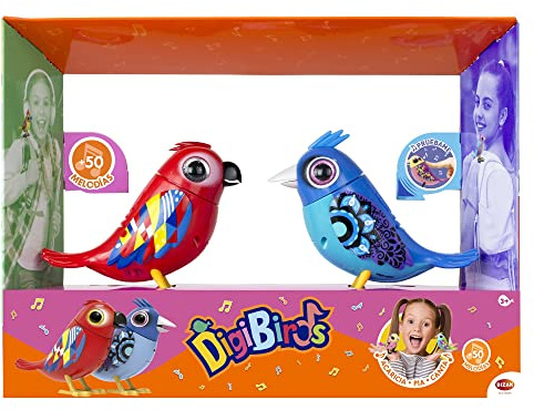Bizak Digibirds pájaros interactivos Pack de Dos, Que cantan y silban, mueven el Pico y la Cabeza y al juntarlos cantan a Coro, Cada uno es una Especie (62008611)