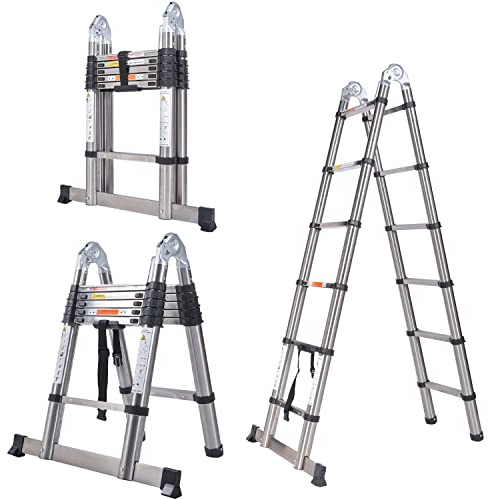 3,8M(1,9+1,9M) Teleskopleiter Klappleiter Anlegeleiter Schiebeleiter Mehrzweck-Leiter Teleskop-Design Ausziehbare Tragbar Klappbar Leiter EN131 150kg Belastbarkeit