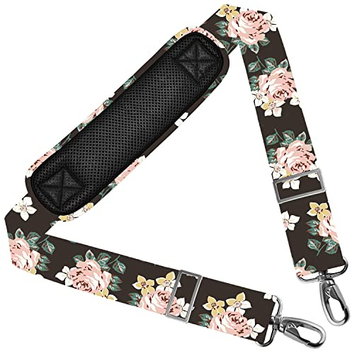 Väska Axelrem 58 Universal Axelrem med Ultratjocka Fasta Vadderade och Dubbla Balansspännen & Metallvridbara Krokar för Portfölj, Resväska, Sportväskor, Laptopväska, Crossbody etc,Svart ros