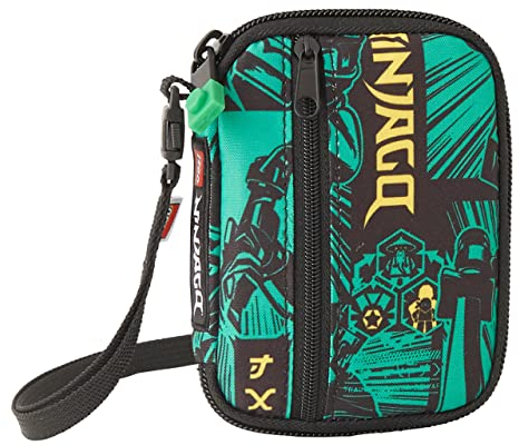 SKANDO BAGS Lego - Jungen Geldbeutel - NINJAGO, Grün - Platz für bis zu 3 Karten - Innen- und Außenreißverschlusstasche für Bargeld und Kleinigkeiten