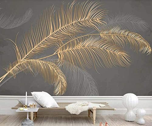 Fototapete 3D Effekt Goldene Feder Retro Tapete Vlies Wand Wandbilder Wohnzimmer Schlafzimmer Tapeten Wanddeko 350x256cm