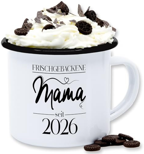 Emaille Tasse Blechtasse - Tassen - Frischgebackene Mama seit 2026-300 ml - Weiß Schwarz - 2023 zum muttertag mum frische gebackene mutter mütter 2024 muttertagsgeschenke est mami frisch muddi