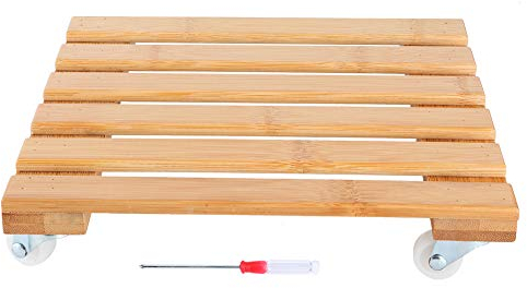 Soporte Para Plantas Con Ruedas De Bambú, Carrito Para Plantas Engrosado Con Cerradura De Servicio Pesado Movible, Base De Bandeja Para Maceta Con Soporte Grande Sobre Ruedas Con Rueda Universal