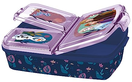 p:os 35451 - Frozen Die Eiskönigin 2 - Boîte à goûter pour Enfants avec 3 Compartiments, boîte à déjeuner en Plastique avec Fermetures à Clip, pour Le Jardin d'enfants, l'école et Les Loisirs