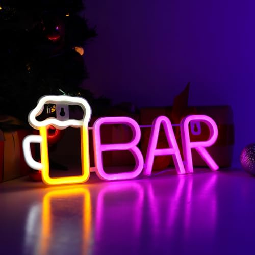 ENUOLI Barneonskyltar, ölneonskyltar för väggdekor öl barljus drivs av USB/batteri för sovrum LED-skylt rumsinredning estetisk lämplig för bar pub klubb vardagsrum bistroparty dekor (rosa)