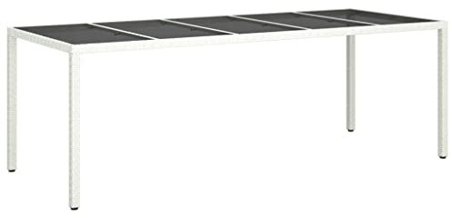 Makastle Rechteckiger Gartentisch Garten Esstisch Balkontisch Bistrotisch Terrassentisch Glastisch wetterfest Stahlrahmen Gartenmöbel, Weiß 250x100x75 cm Poly Rattan und Hartglas