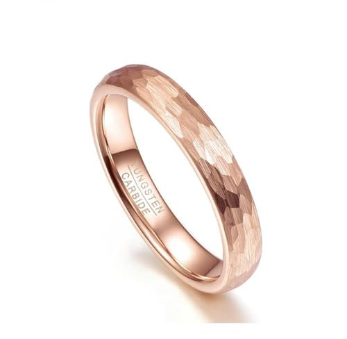 YAHOYA Bague en tungstène 6mm 4mm martelé Bague en carbure de tungstène Finition brossée Bande de Mariage plaquée Or Rose pour Hommes Femmes