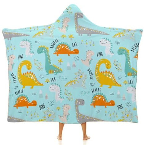 NIBABA Kinderdecke mit Dinosaurier-Motiv, warme gemütliche Decke, Pyjama für Frauen, gemütlicher Plüsch, bequeme Mikrofaser, Thermo-Überwurf, Kapuzendecke für Mädchen, 100 x 130 cm