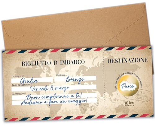 Überraschungsreise-Rubbelkarte – personalisierte Bordkarte zum Verschenken – Flugticket zum Jubiläum – Italienische Sprache – Vintage-Modell – (1 Karte)