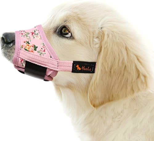 HEELE Hund Munkorg Mesh Andas, Fint Mönster, Munkorgar för Hund med Justerbar Loop för Medium Hundar, Rosa Blomma, M
