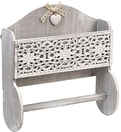Duiaynke Portarotolo di carta con mensola, supporto da parete in legno, multifunzionale, stile rustico, per bagno, cucina