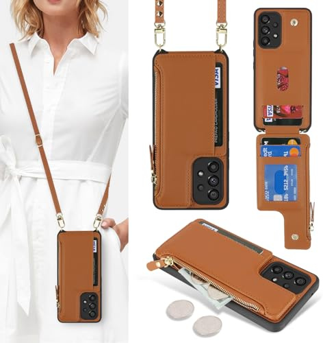 SailorTech Custodia per Samsung Galaxy A53 5G in Pelle Portafoglio con porta carte di credito, Cover per Samsung A53 5G Cellulare Regolabile Collana con slot per carte di credito-Marrone