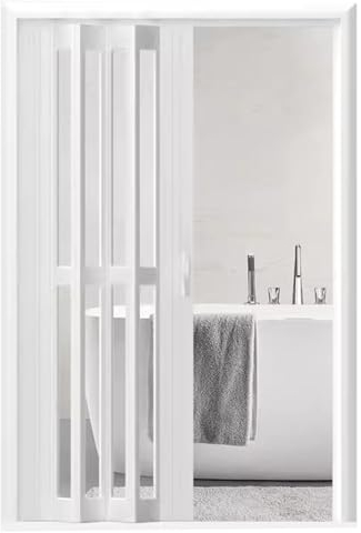 Schiebetür Falttür falttüren innentüren Mattiert Klar Schiebetür Für Tür, Haus, Zimmer, Bad, Schlafzimmer & Studio Wohnung, Falttüren Innen 200 160 140 120 100 95 90 85 80 75 70 60 CM(Color:White,Size